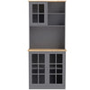 Kitchen Pantry, Buffet Hutch with 3 Storage Cabinets, 2 Open Shelves and Large Countertop for Kitchen, Grey