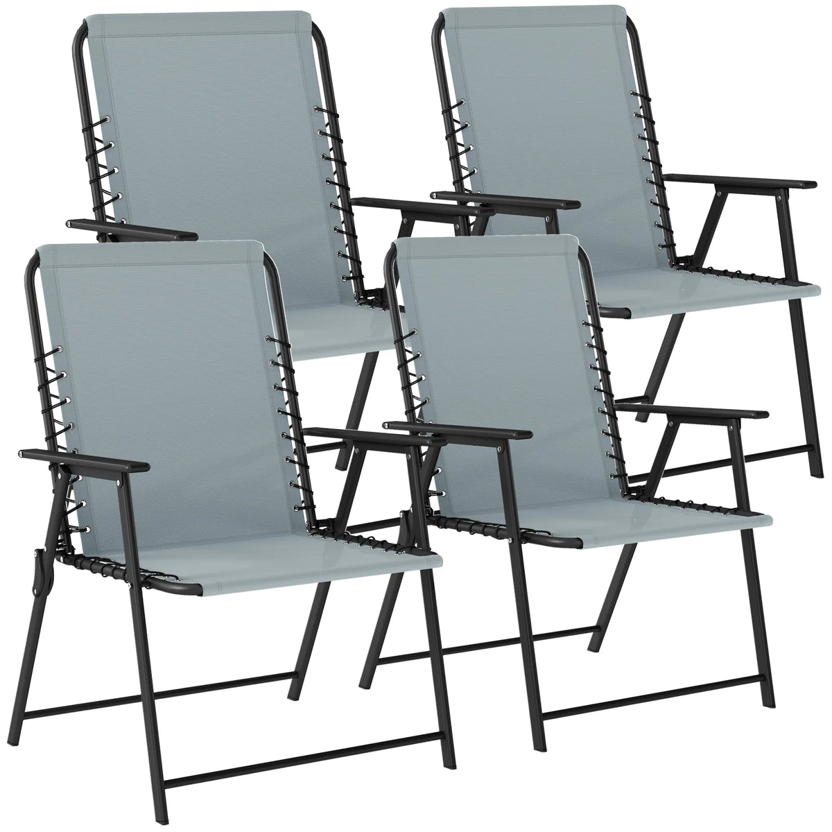 Outsunny Folding Garden Chairs Set of 4, Outdoor Dining Chairs with Wide Texteline Seat, High Back and Armrests, Light Grey