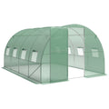 Outsunny 3 x 4 m Walk-in Polytunnel Greenhouse with Hinged Door and 8 Roll Up Mesh Windows, Garden Tunnel Warm House Tent, Green
