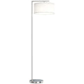 Floor Lamp, Modern Standing Lamp with Linen Lampshade, Round Base for Living Room, Bedroom, Dining Room, 153cm, Silver Tone