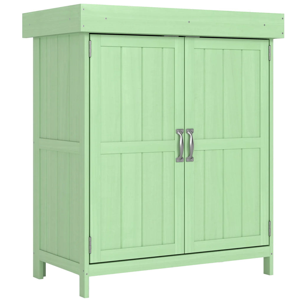 Outsunny Small Shed, Wooden Garden Shed with Openable Hinged Roof and Removable Shelf, 74 x 43 x 88 cm, Light Green