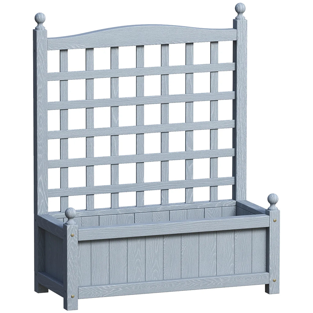 Outsunny Garden Planters with Trellis for Climbing Vines, Wood Raised Beds for Garden, Flower Pot, Indoor Outdoor, Grey