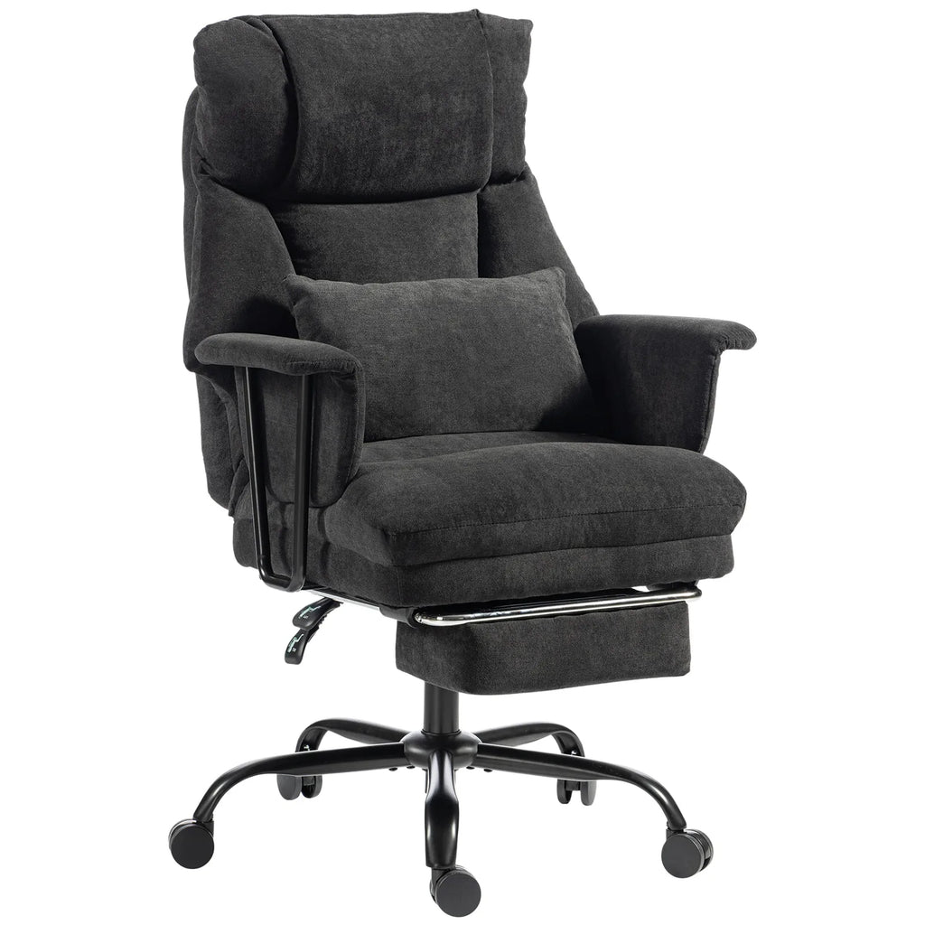 Office Chair, 180kg Heavy Duty Linen Computer Desk Chair with Lumbar Support, Wide Seat, Spring Cushion, Black