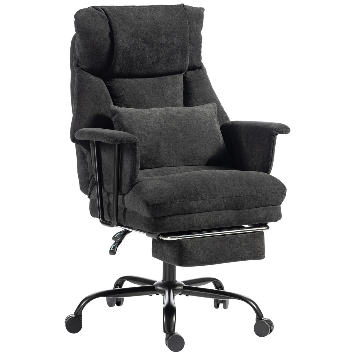 HOMCOM Office Chair, 180kg Heavy Duty Linen Computer Desk Chair with Lumbar Support, Wide Seat, Spring Cushion, Black