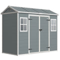 Outsunny 8 x 4 ft Plastic Garden Shed, Wood-Effect Outdoor Storage Shed with Floor, Windows, Lockable Doors and Vents, Light Grey
