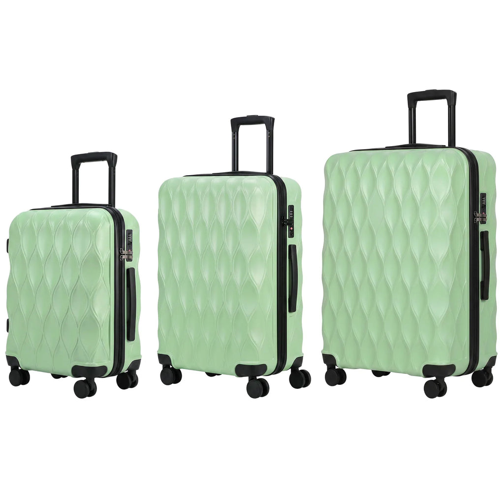 3-Piece Suitcase Set, Hard Shell Carry On & Checked Luggage Set with TSA Lock, 20/24/28 Inch, Green