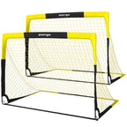 SPORTNOW Set of 2 Pop Up Football Goal, Portable Folding Football Net with Carry Bag, 8 U-Shaped Ground Stakes, Fibreglass Pole