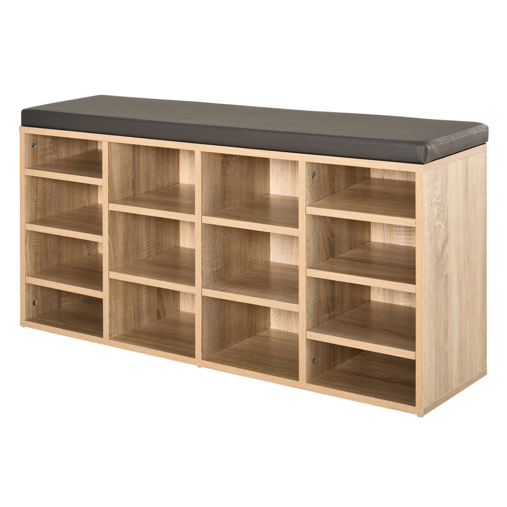 Multi-Storage Shoe Rack 14 Compartments Cushion Moving Shelves Brown