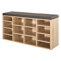 Multi-Storage Shoe Rack 14 Compartments Cushion Moving Shelves Brown