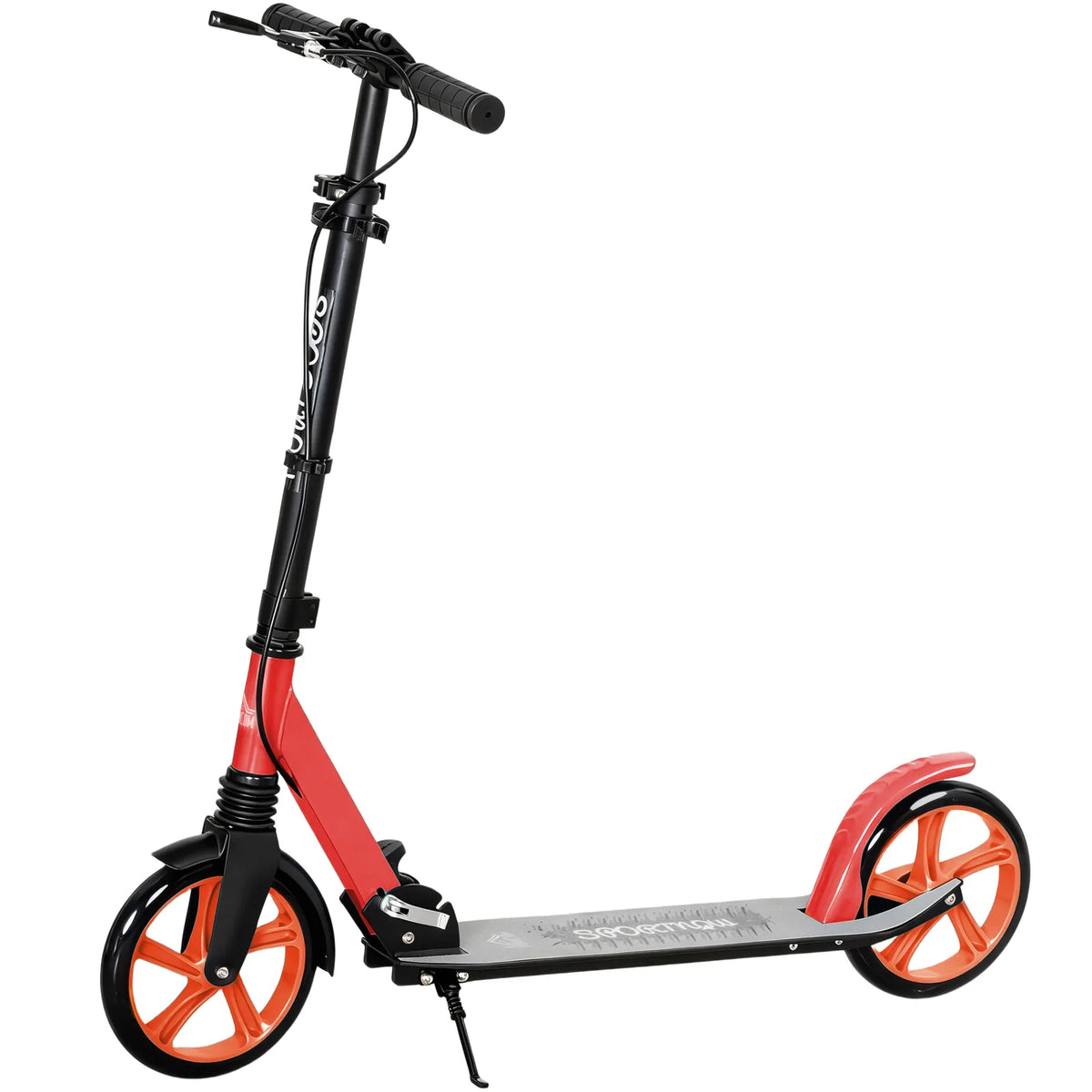 One-click Folding Kick Scooter for 14 w/ Adjustable Handlebar, Push Scooter with Kickstand, Dual Brake System, Red