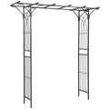 Outsunny 210cm Decorative Metal Garden Trellis Arch with Durable Steel Tubing & Elegant Scrollwork, Great for Weddings, Dark Gre
