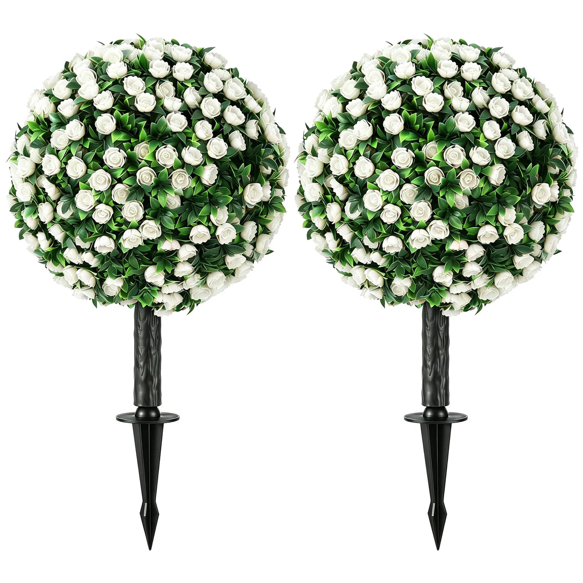 Artificial Rose Topiary UV Resistant, 2-Pack Fake Plants, 55 cm, White