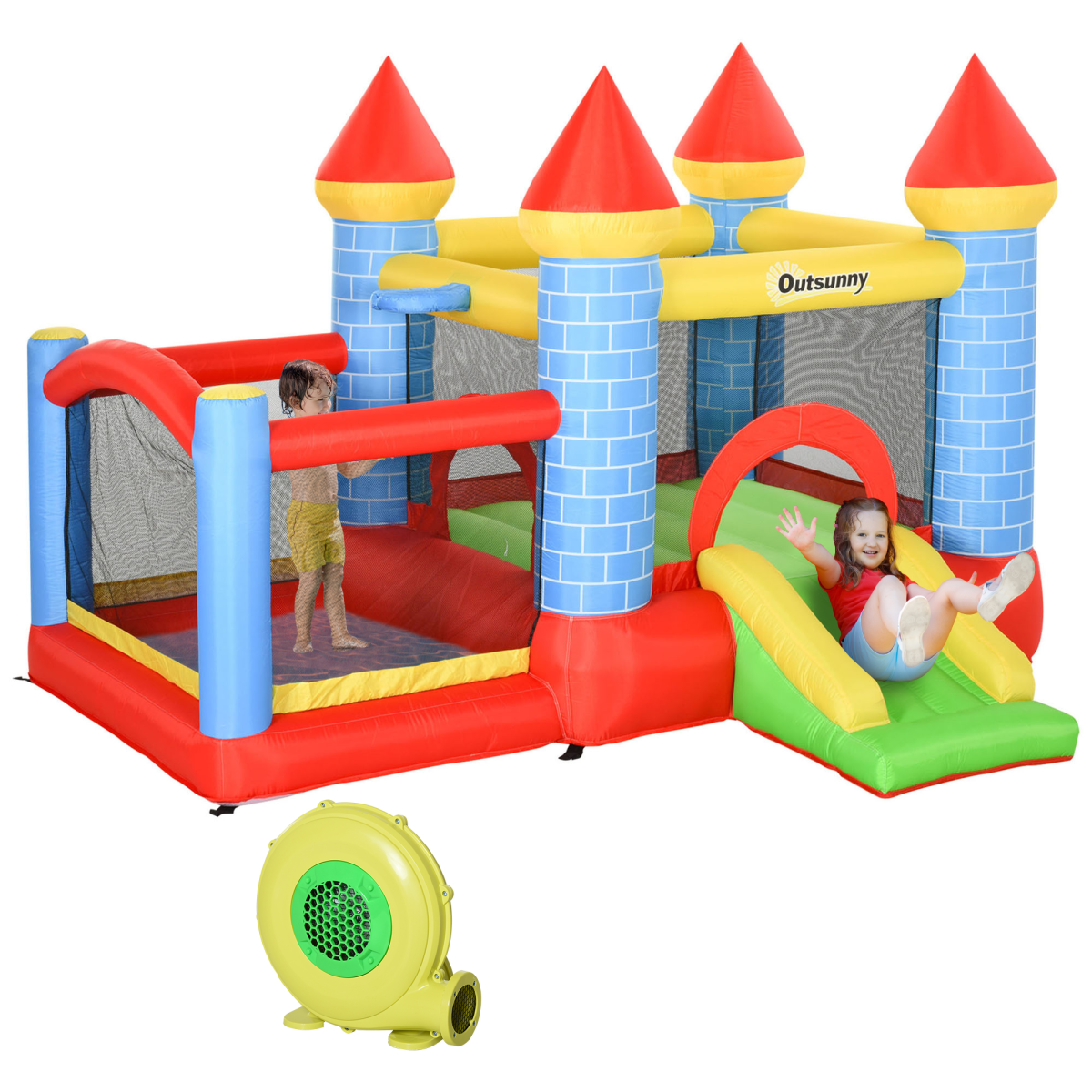Bouncy Castle with Slide Pool 4 in 1 composition with Blower Multi-color