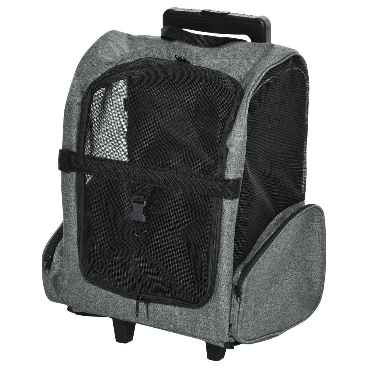 Pet Travel Backpack Bag Cat Dog Carrier with Trolley and Telescopic Wheel Grey