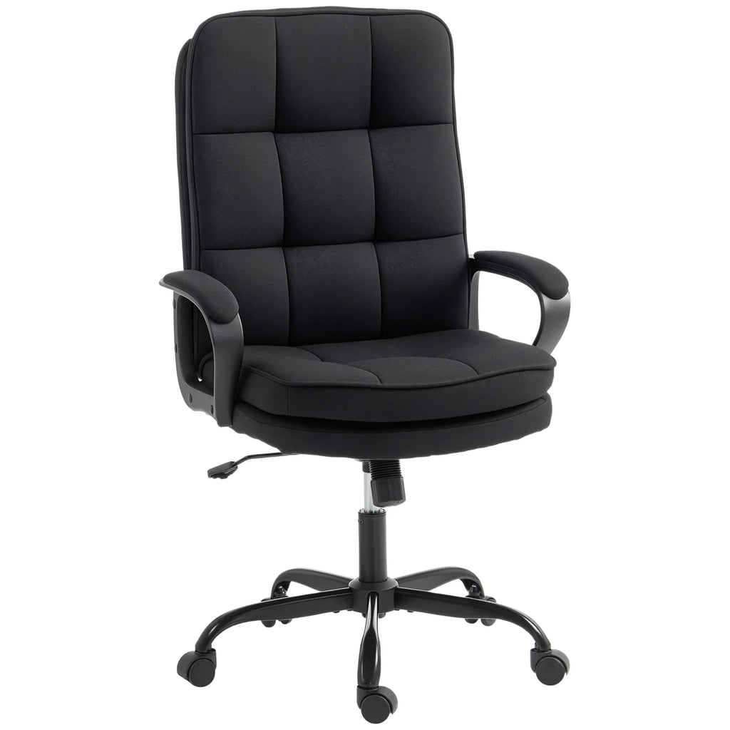 Double Padded Linen-Look Office Chair - Black