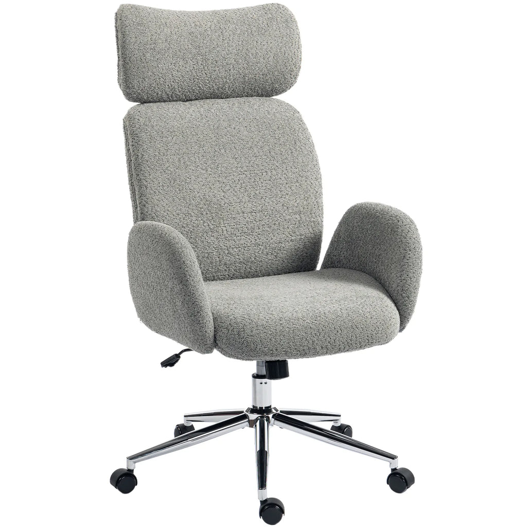 Office Chair with Adjustable Headrest, Spring Pack, Curved Line, Boucle Fabric - Charcoal Grey