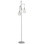 170.5cm Industrial Dimmable Standing Lamp, 3-Light Floor Lamp with Steel Wire Cage Lampshades, Silver Tone