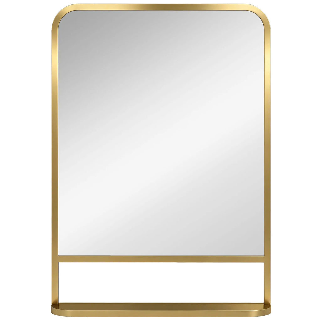 Modern Rectangular Wall Mirror with Storage Shelf, 70 x 50 cm, Gold Tone