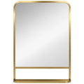Modern Rectangular Wall Mirror with Storage Shelf, 70 x 50 cm, Gold Tone