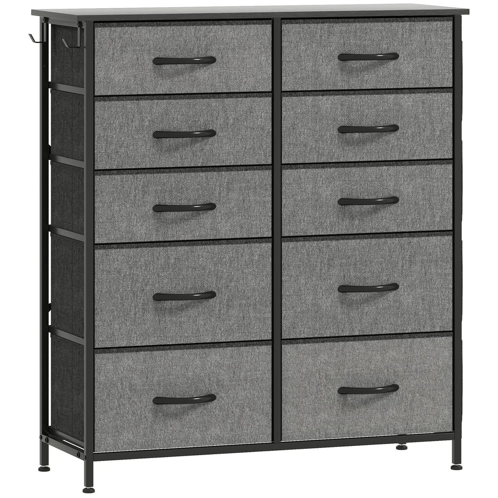 Chest of Ten Fabric Drawers - Charcoal Grey