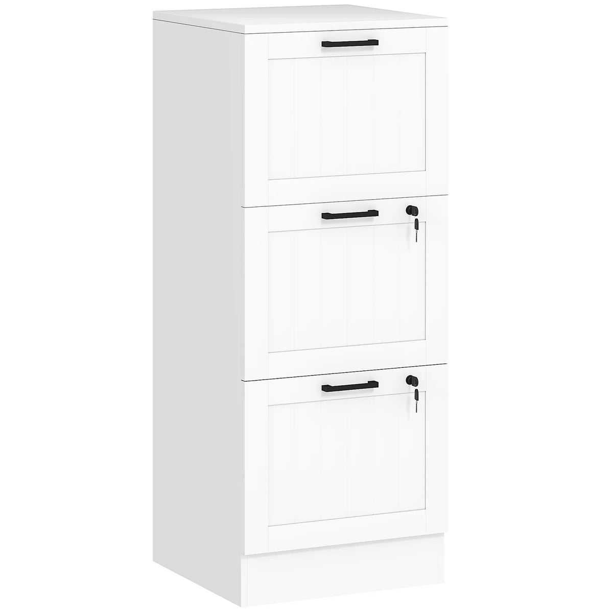 HOMCOM 3 Drawer Filing Cabinet with Lock, Office Storage Cabinet with Adjustable Hanging Bars for A4 Letter Size Files, White
