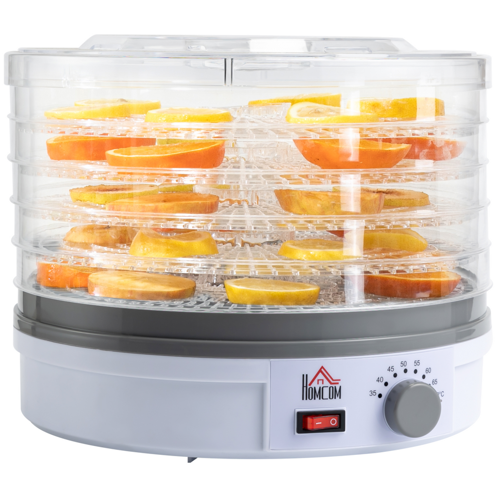 5 Tier Food Dehydrator 245W Stainless Steel Food Dryer Machine Timer LCD White
