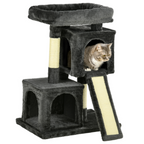Cat Rest & Play Activity Tree w/ 2 House Perch Scratching Post Black Pawhut