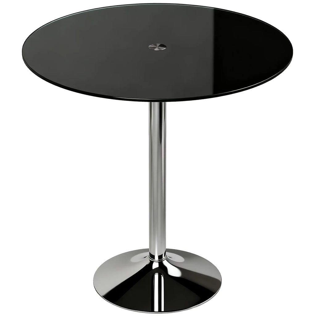 Round Bar Table, Modern Dining Table with Tempered Glass Top and Steel Frame for 4, 70 x 70 x 75.5cm, Black