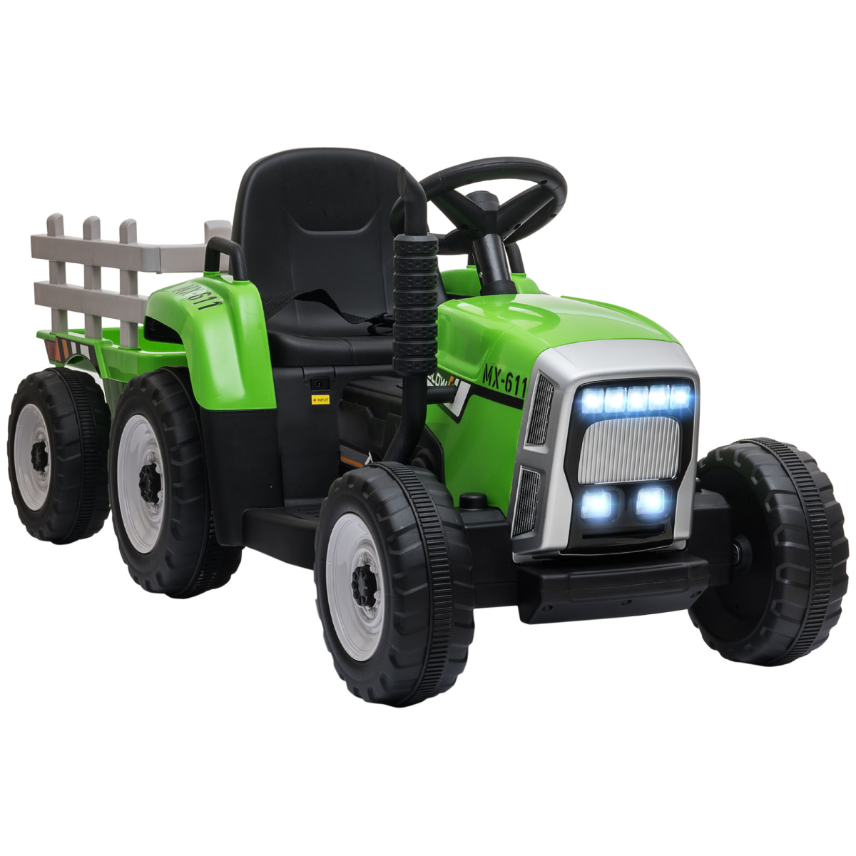 Ride on Tractor with Detachable Trailer, Remote Control, Music - Green