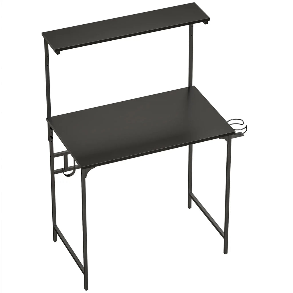 Computer Desk, 80cm Home Office Study Table with Hutch Shelf, Cup Holder, Headphone Hook, Black