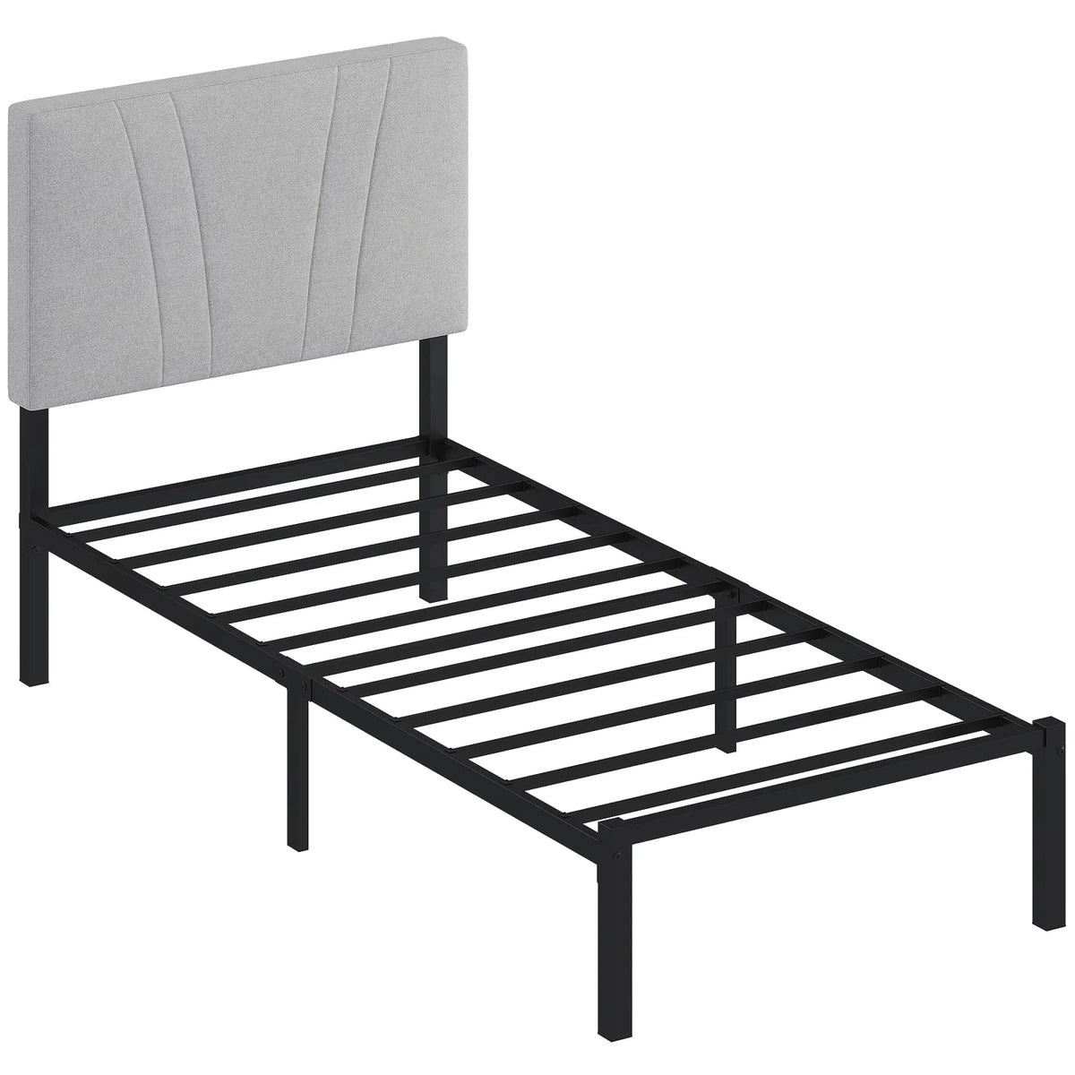 3FT Single Bed Frame with Upholstered Headboard and Underbed Storage, Black and Light Grey