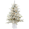 HOMCOM 4ft Prelit Flocked Christmas Tree, Artificial Snow Flocked Spruce with 160 Warm White LED Lights, 8 Modes, Green