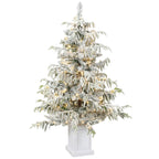 4ft Prelit Flocked Christmas Tree, Artificial Snow Flocked Spruce with 160 Warm White LED Lights, 8 Modes, Green