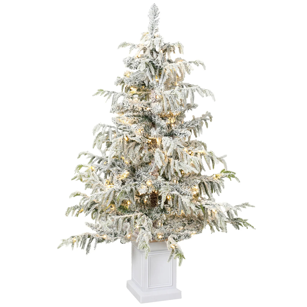 HOMCOM 4ft Prelit Flocked Christmas Tree, Artificial Snow Flocked Spruce with 160 Warm White LED Lights, 8 Modes, Green