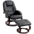 Swivel Recliner Chair with Footstool, PU Leather Recliner Armchair with Adjustable Back and Wood Frame, Black