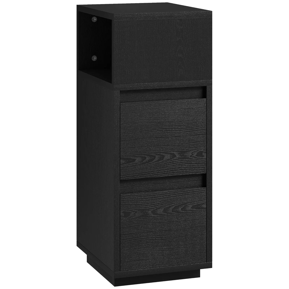 Slim Bedside Table with 2 Drawers — Black, 25cm Wide