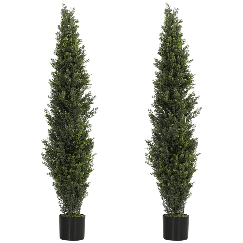 Set of 2 Decorative Artificial Plants Cypress in Weighted Pot, Fake Plant with 2035 Leaves, 150 cm