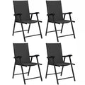 Outsunny Folding Garden Chairs Set of 4, Foldable Garden Dining Chairs with High Back, Armrests, Texteline Seat, Black