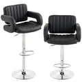 Bar Stools Adjustable Swivel Kitchen Chairs with Backrest Armrest Set of 2 PU Leather Black