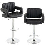 Bar Stools Adjustable Swivel Kitchen Chairs with Backrest Armrest Set of 2 PU Leather Black