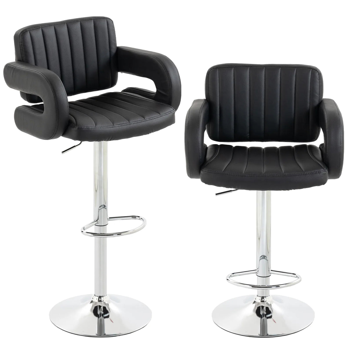 Bar Stools Adjustable Swivel Kitchen Chairs with Backrest Armrest Set of 2 PU Leather Black