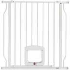 PawHut Adjustable Pet Gate with Cat Door, Pressure Fit Barrier for Doorway and Hallway, 75-85 cm, White