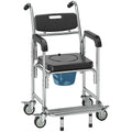 Transport Beside Shower Chair, 3-in-1 Commode Chair with Wheels and Padded Seat, Black