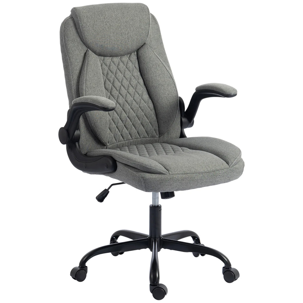Linen-Look Computer Desk Chair, Executive Office Chair with Flip-Up Armrests and Thick Cushion, Grey