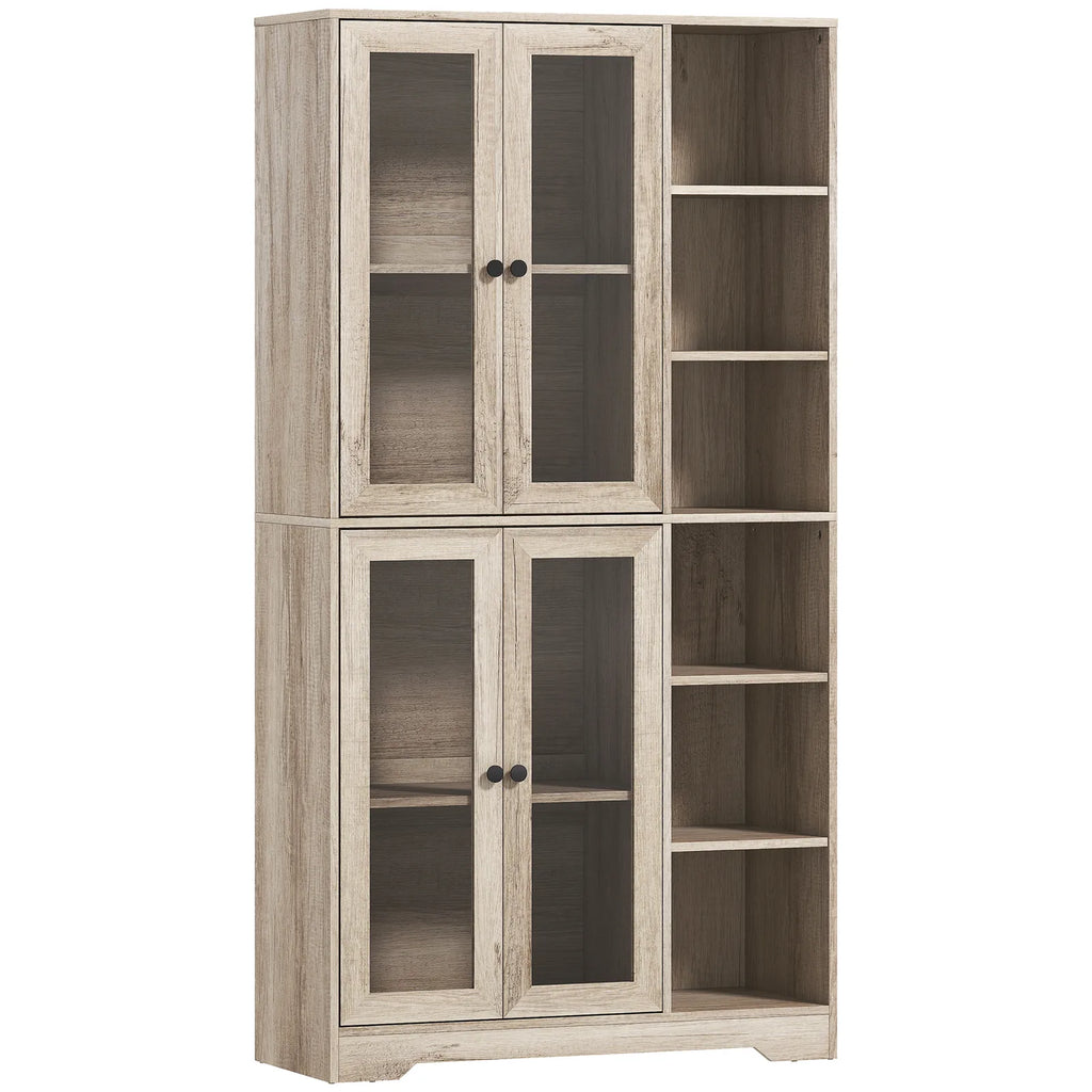 Multi-Storage Kitchen Cabinet, with Glass Doors - Grey Wood-Effect