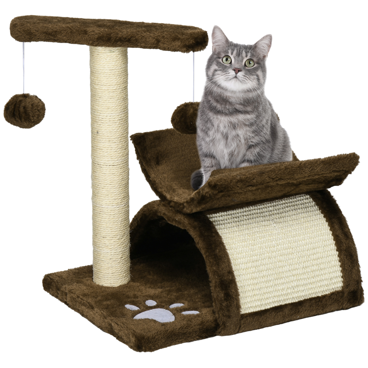 Cat Tree Plush Scratcher Kitty Activity Play Center Top Bar Tunnel Dangling Ball