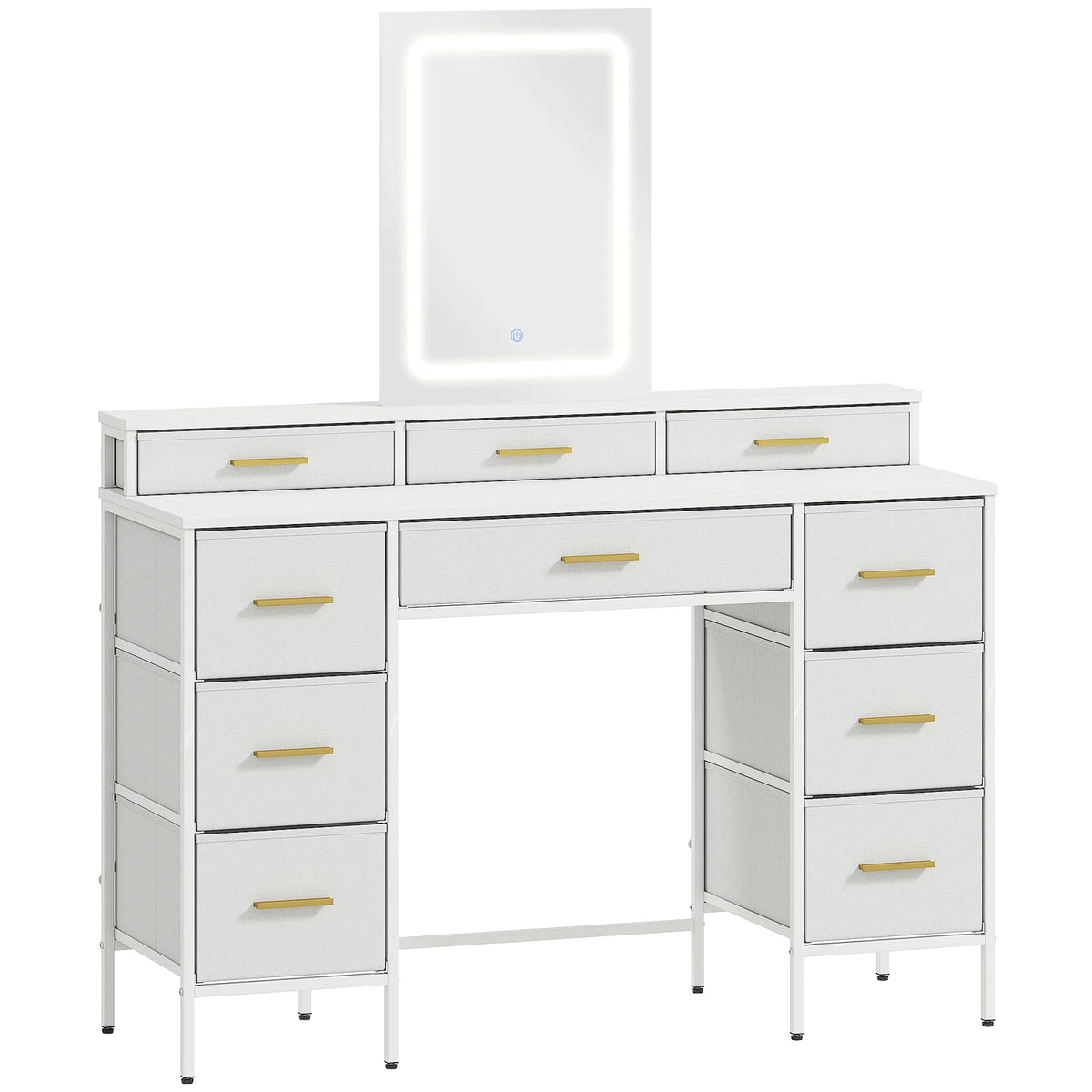 Multi-Storage Elegant Dressing Table, with LED Mirror - White