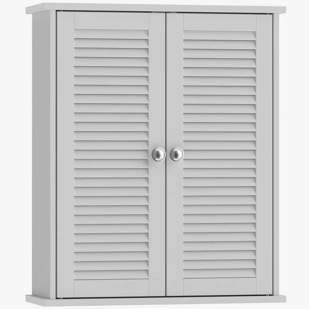 Bathroom Cabinet, Bathroom Wall Cabinet with Louvered Doors and Adjustable Shelf Storage for Kitchen, White