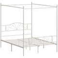 Canopy Bed Frame King Size, Metal Platform Bed Frame with Headboard and Footboard, Underbed Storage, White