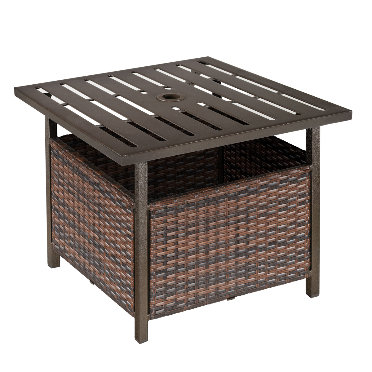 Outsunny Outdoor Rattan Coffee Table with Umbrella Hole Fit for Garden Backyard